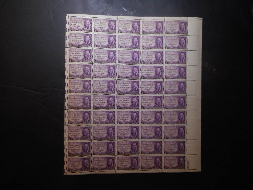 Scott 946, 3 cent, Joseph Pulitzer, Sheet
