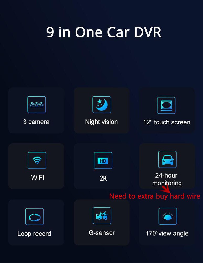 3 Lens Dash Cam Car DVR Recorder Touch Screen Front/Rear/Inside Camera G-Sensor
