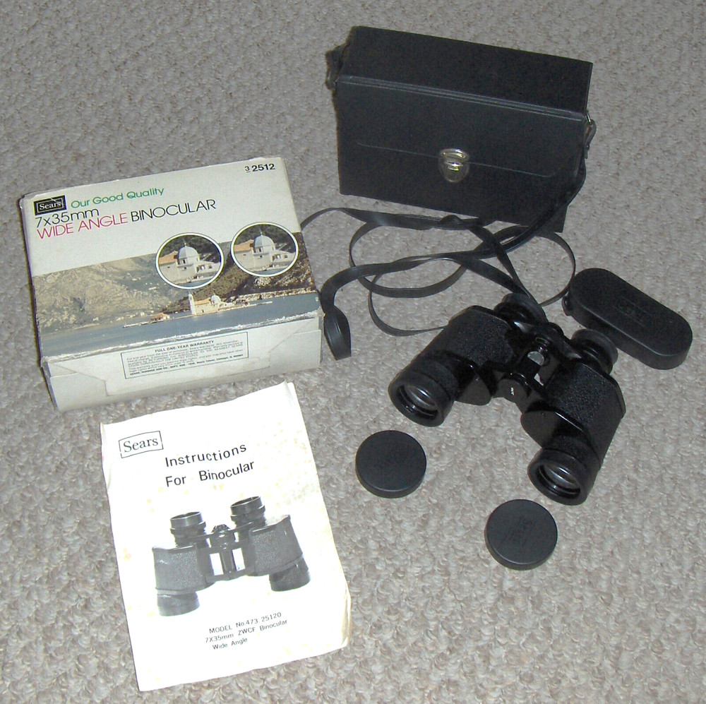 SEARS 47325120 Wide Angle 7x35mm BINOCULARS w/Case, Straps & Instructions