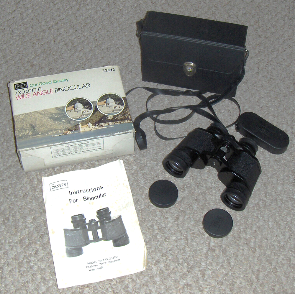 SEARS 47325120 Wide Angle 7x35mm BINOCULARS w/Case, Straps & Instructions
