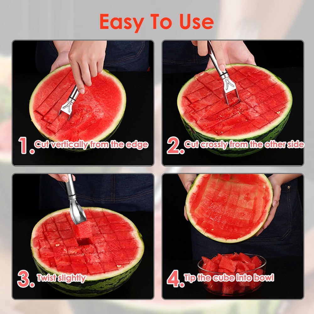 5Packs Watermelon Cutter Slicer Fork Stainless Dual Head Fruit Cutting Fork Tool