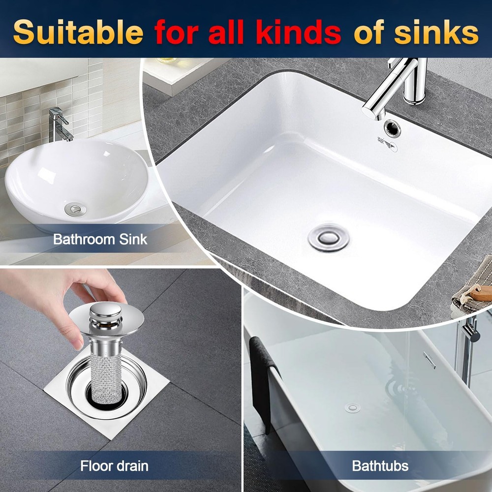 Bathroom Sink Drain Strainer, Pop Up Filter with Removable 4pcs