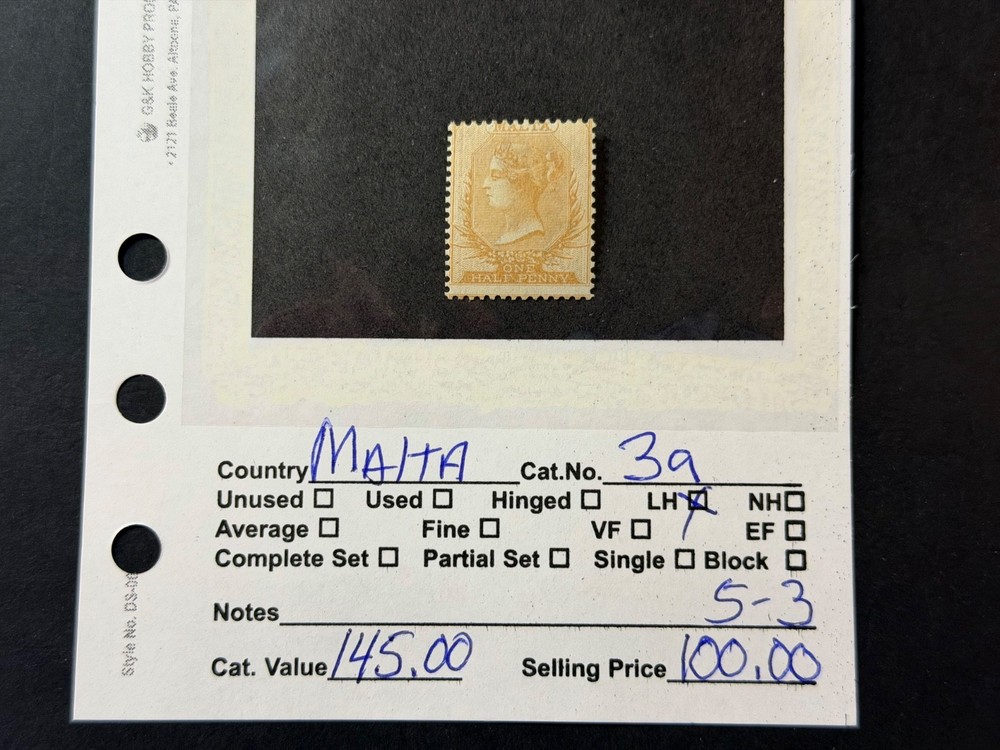 Malta  # 3a  MLH    2026 Scott Catalogue Value $ 145.00