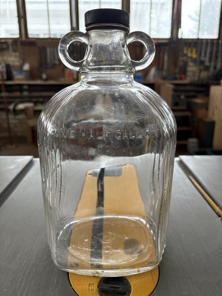 Vintage Two Finger Loop Half Gallon Glass Jug With Cap