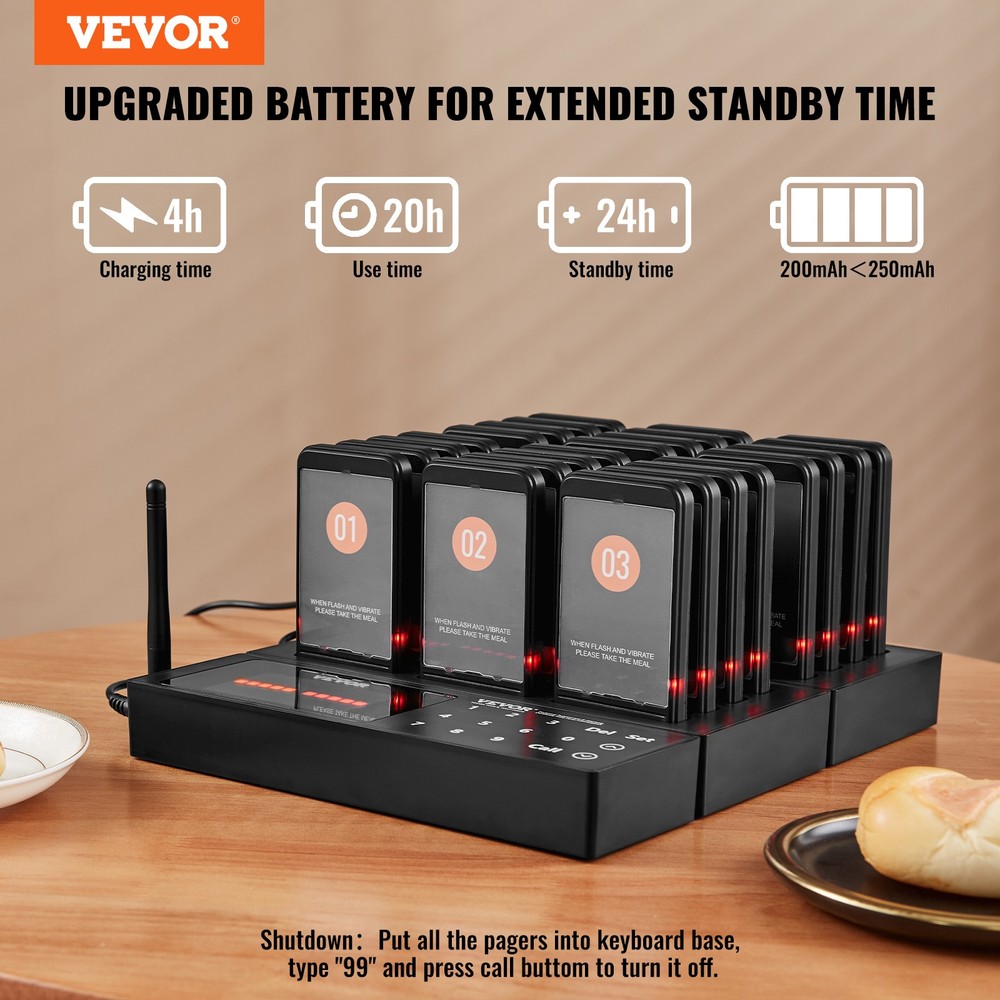 VEVOR Restaurant Wireless Pager System 24 Call Coasters Guest Queuing Calling