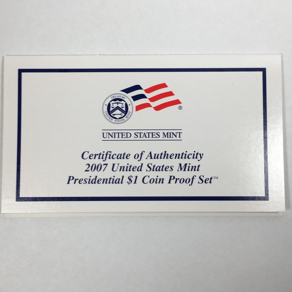 2007 Certificate of Authenticity - COA for Proof Presidential Set - COA07PS