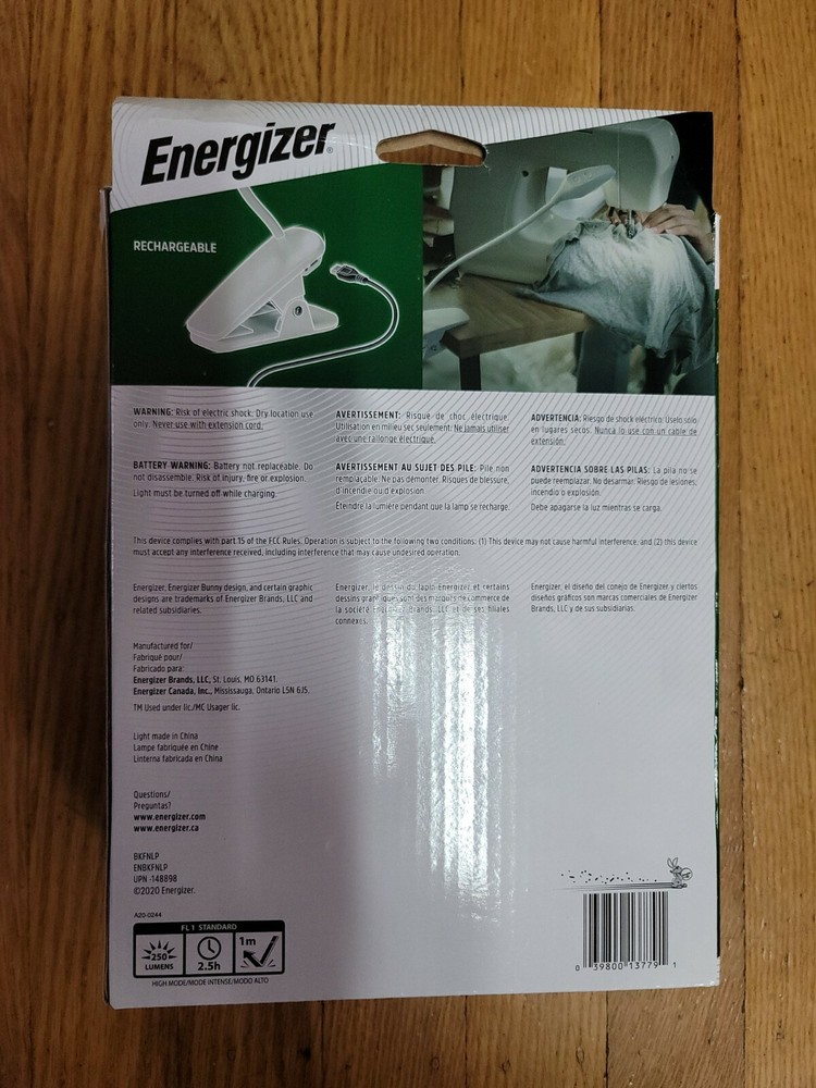 Energizer Rechargeable LED Clip Warm & White Book Light NIB