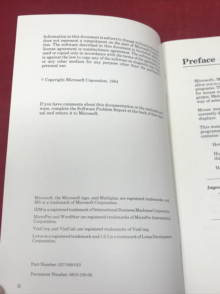 VTG 1984 Microsoft Mouse Menu Document Booklet 8810-100-00 60 Pages