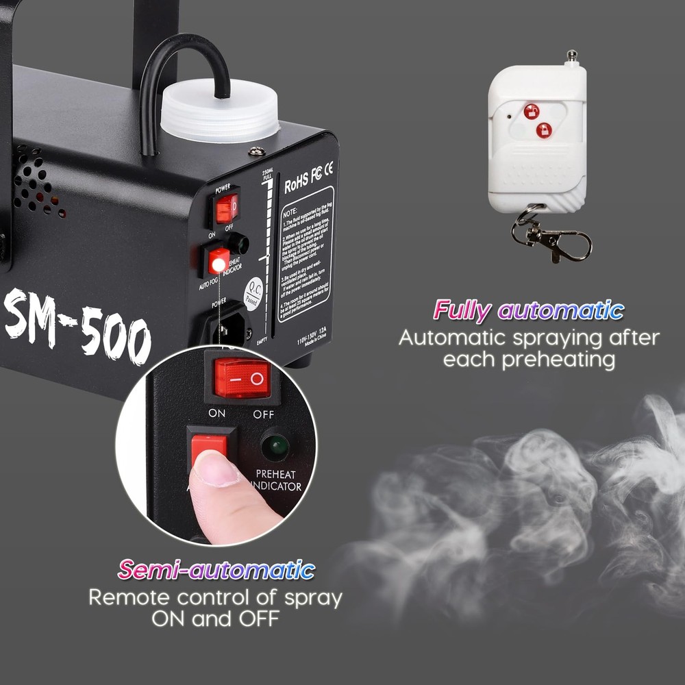 Fog Machine 500W Mini Smoke machine with Wireless Remote Control and Auto Mod...