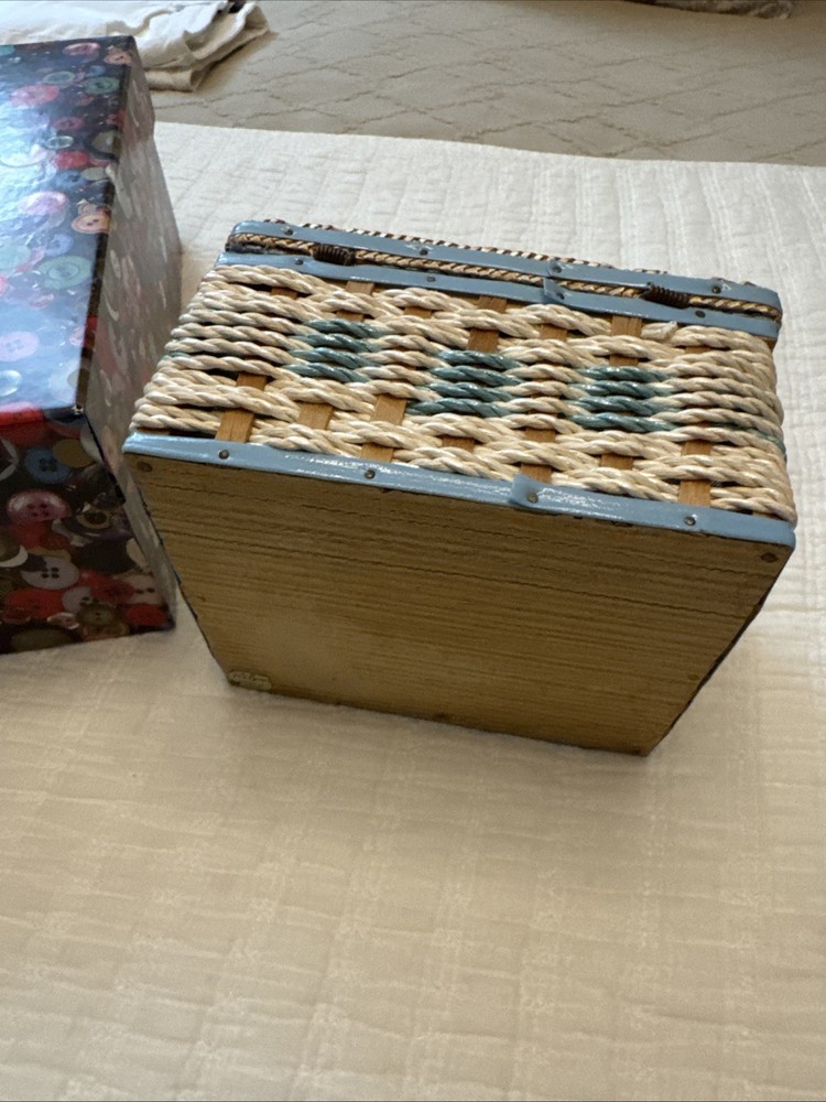 Storage Boxes(2), Assorted Buttons And Vintage Sewing Box.