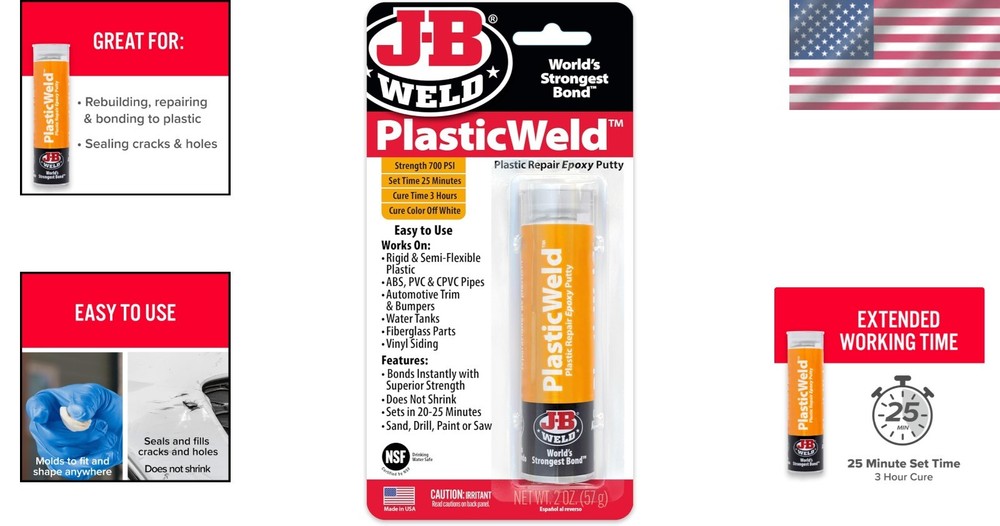 2 oz. PlasticWeld Epoxy Putty – Fast-Setting, Versatile Plastic Repair Solution