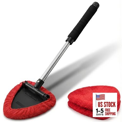 Windshield Window Cleaner Tool, Extendable Long-Reach Handle, Black & Red