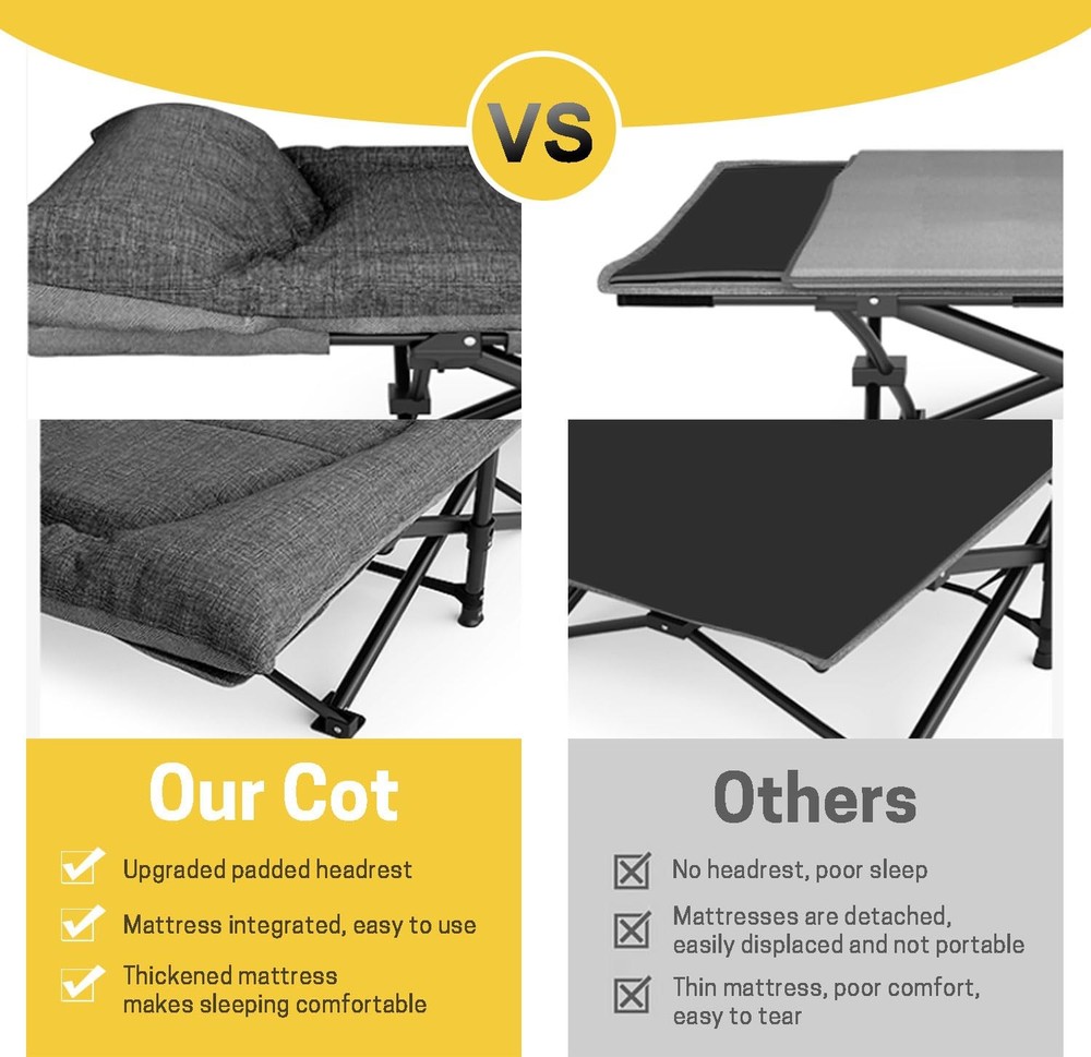 Folding Camping Cot with Mattress Pillow Carry Bag