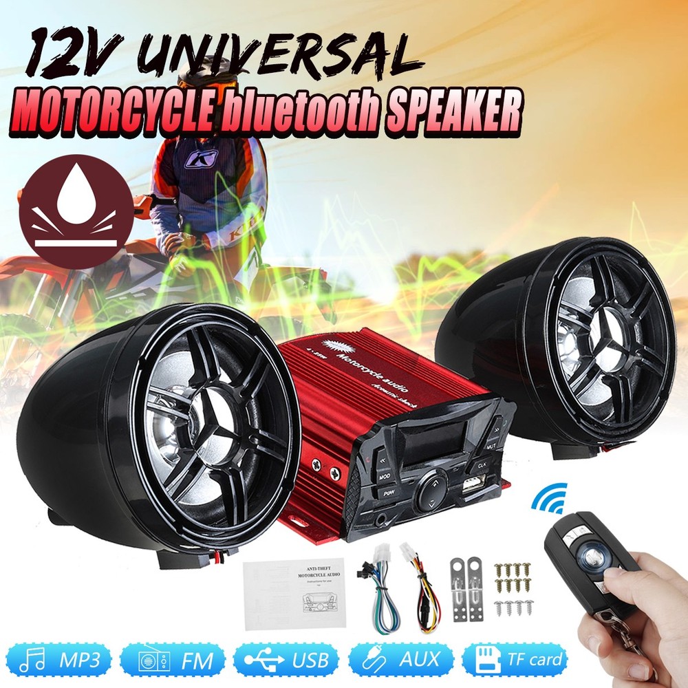 12v Motorcycle Audio bluetooth Remote Control Speaker Sound System SD USB