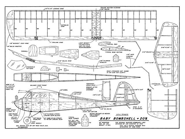 Baby Bombshell +20% 42" WS RC Model Airplane Plans Templates PDF on USB