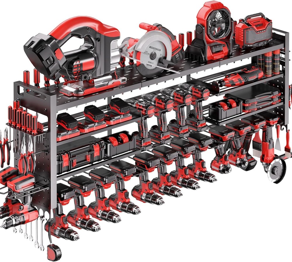 49.8" W Super Large Power Tool Organizer Wall Mount,4-Layer Heavy Duty Tool S...