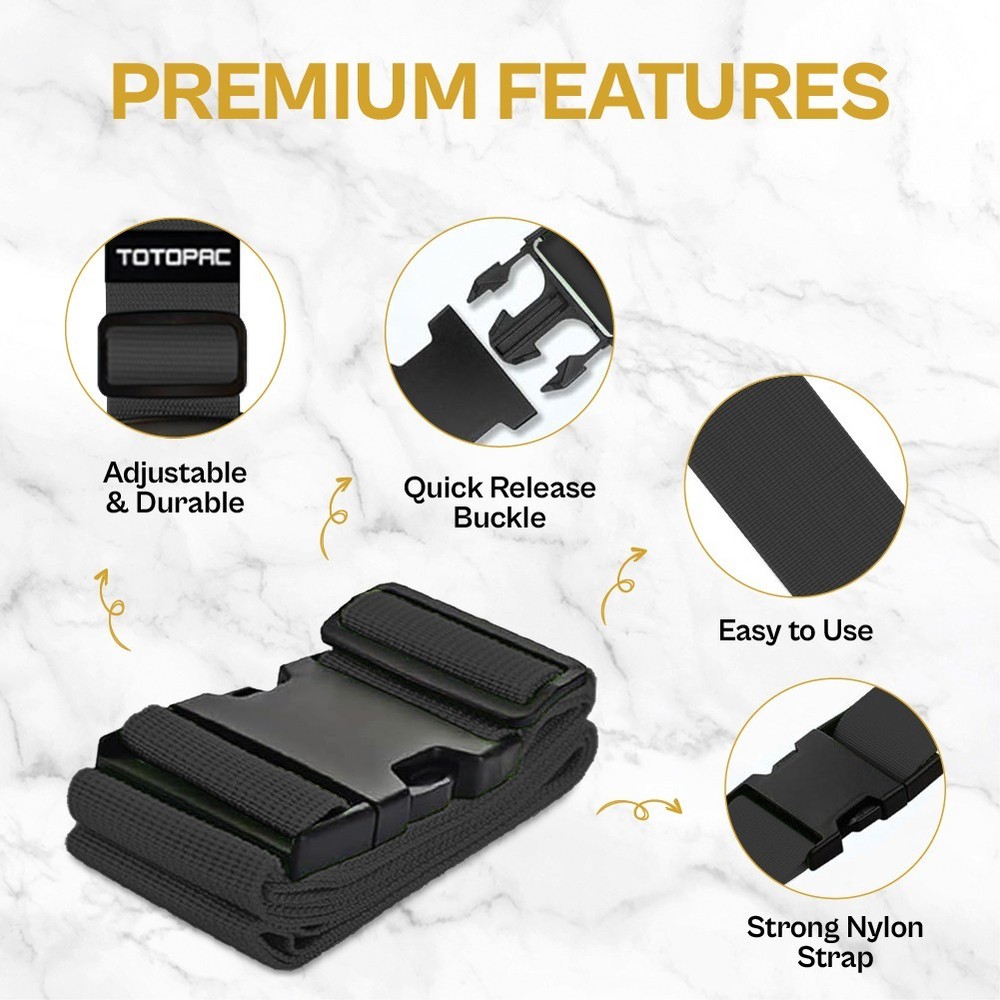 4 Pack Adjustable Luggage Straps Secure Suitcase Belts 72" x 2" (Black)