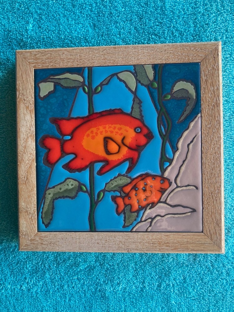 Triton Tile Trivet Orange Fish, 7.5" square