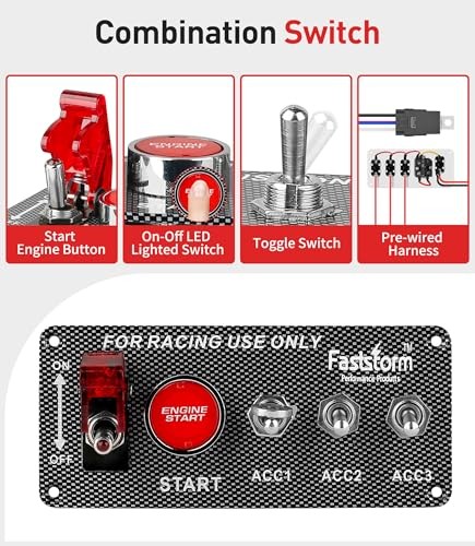 Ignition Rocker Switch Panel 12V 5 in 1 with Engine 5 Gang RED Ignition Panel