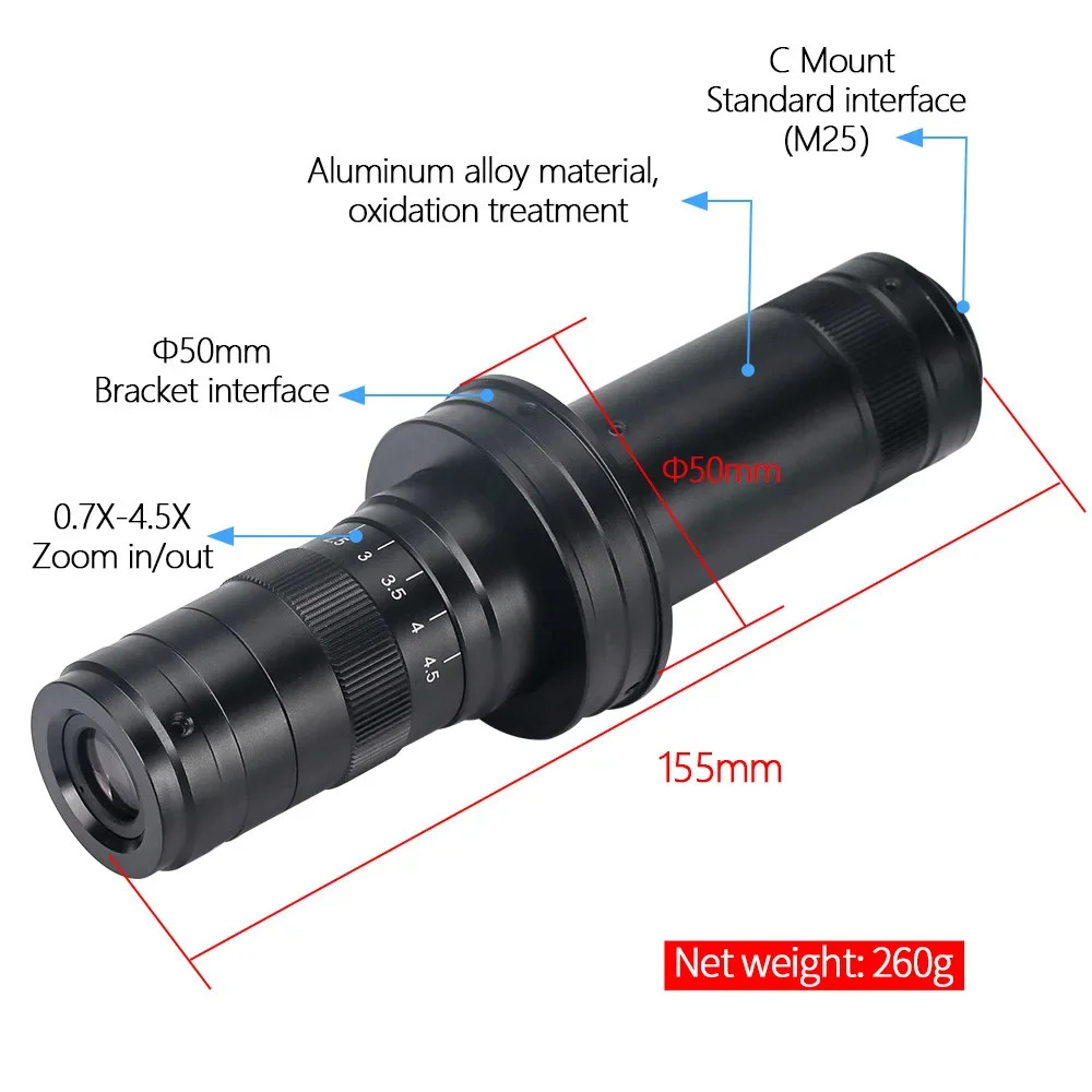35-215X Microscope Lens Interface Confocal Adjustable Magnification Optical Zoom