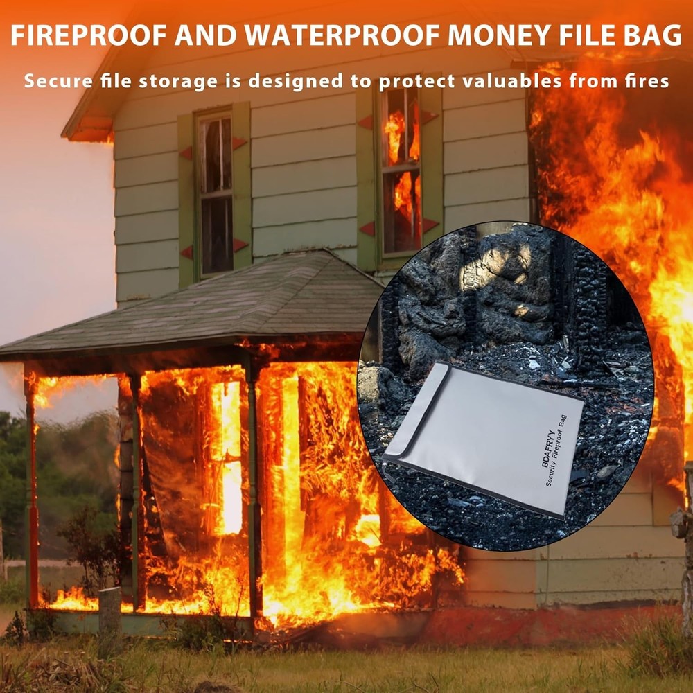 3 Pcs Fireproof Document Bag,Waterproof Money Important Document Bag(2000℉),for