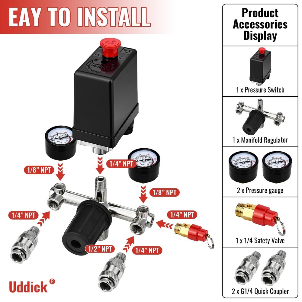 Air Compressor Pressure Control Switch with Gauge Regulator Control Valve,Man...