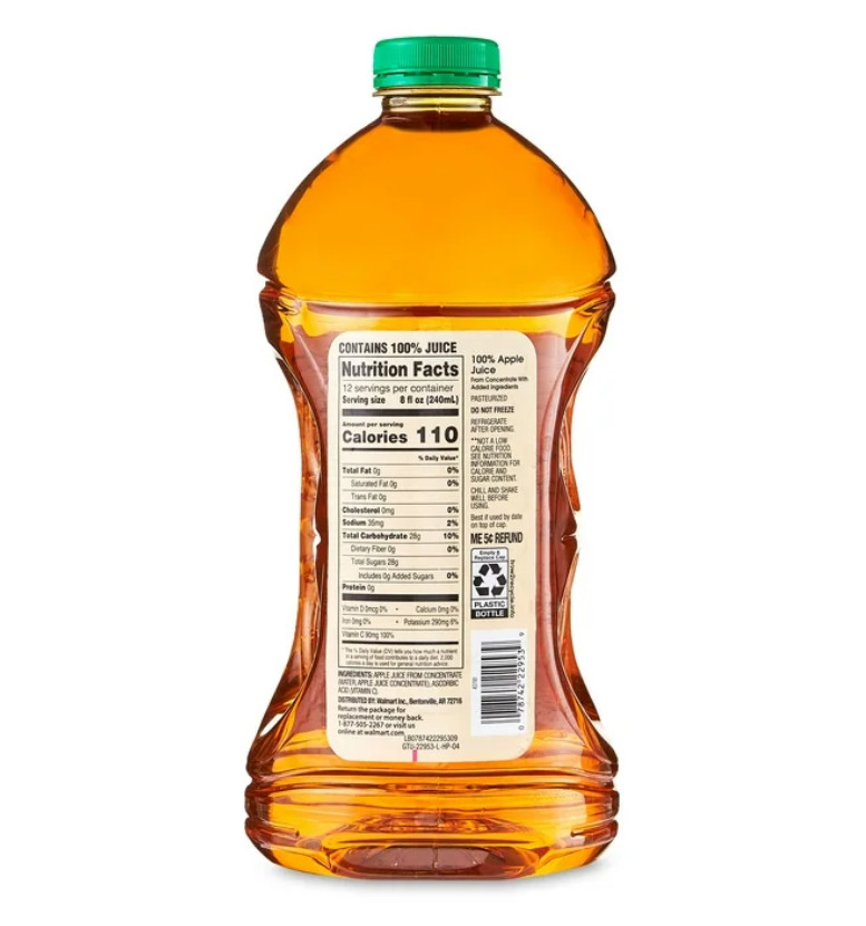 (2 pack) Great Value 100% Apple Juice, 96 fl oz