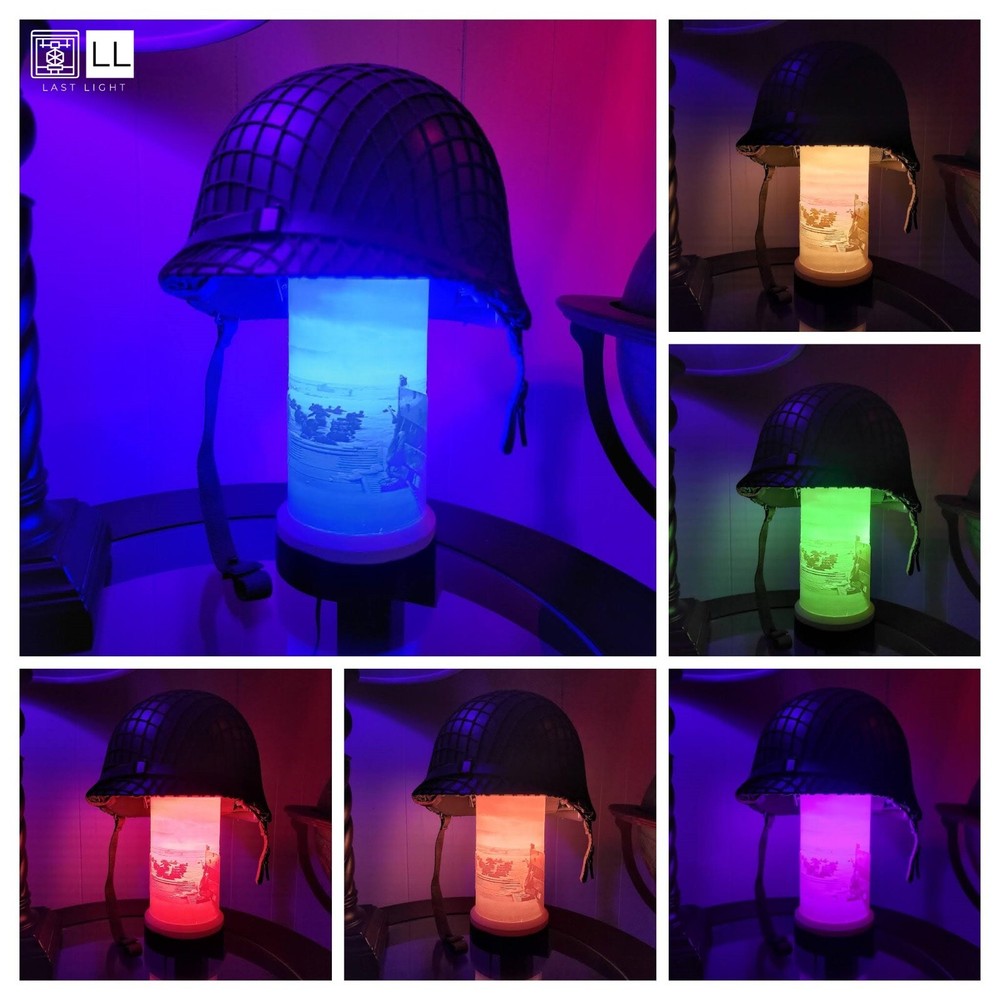 D-Day Lamp & Helmet Display - 3D Printed Lithophane - Customizable!