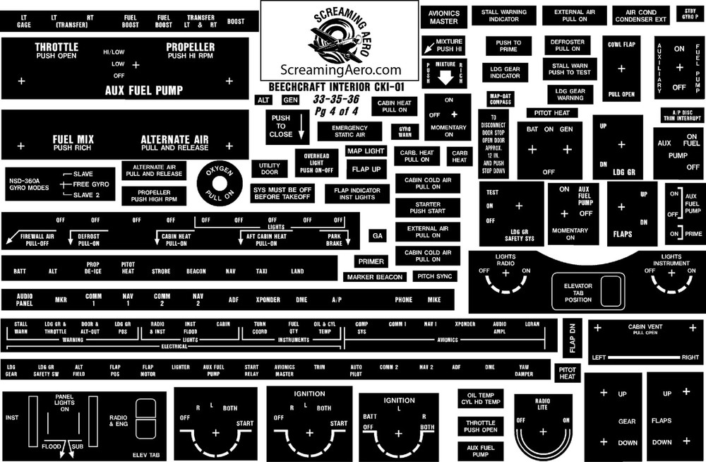 Beechcraft 33-35-36 4 Pg Interior Placard Kit