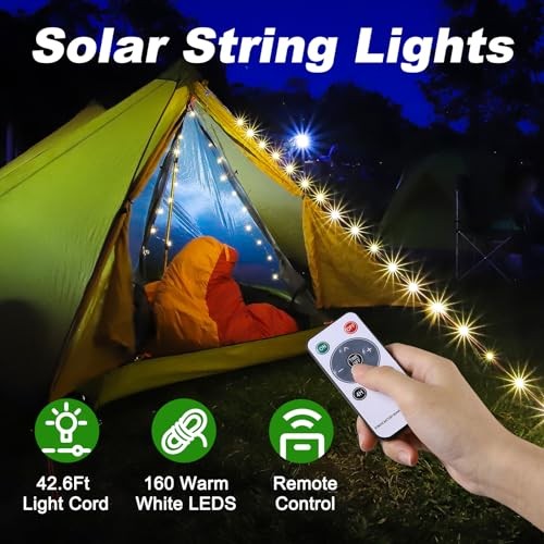 4 in 1 Solar Camping String Lights Ultra Long String with 160LEDs, 42.6Ft