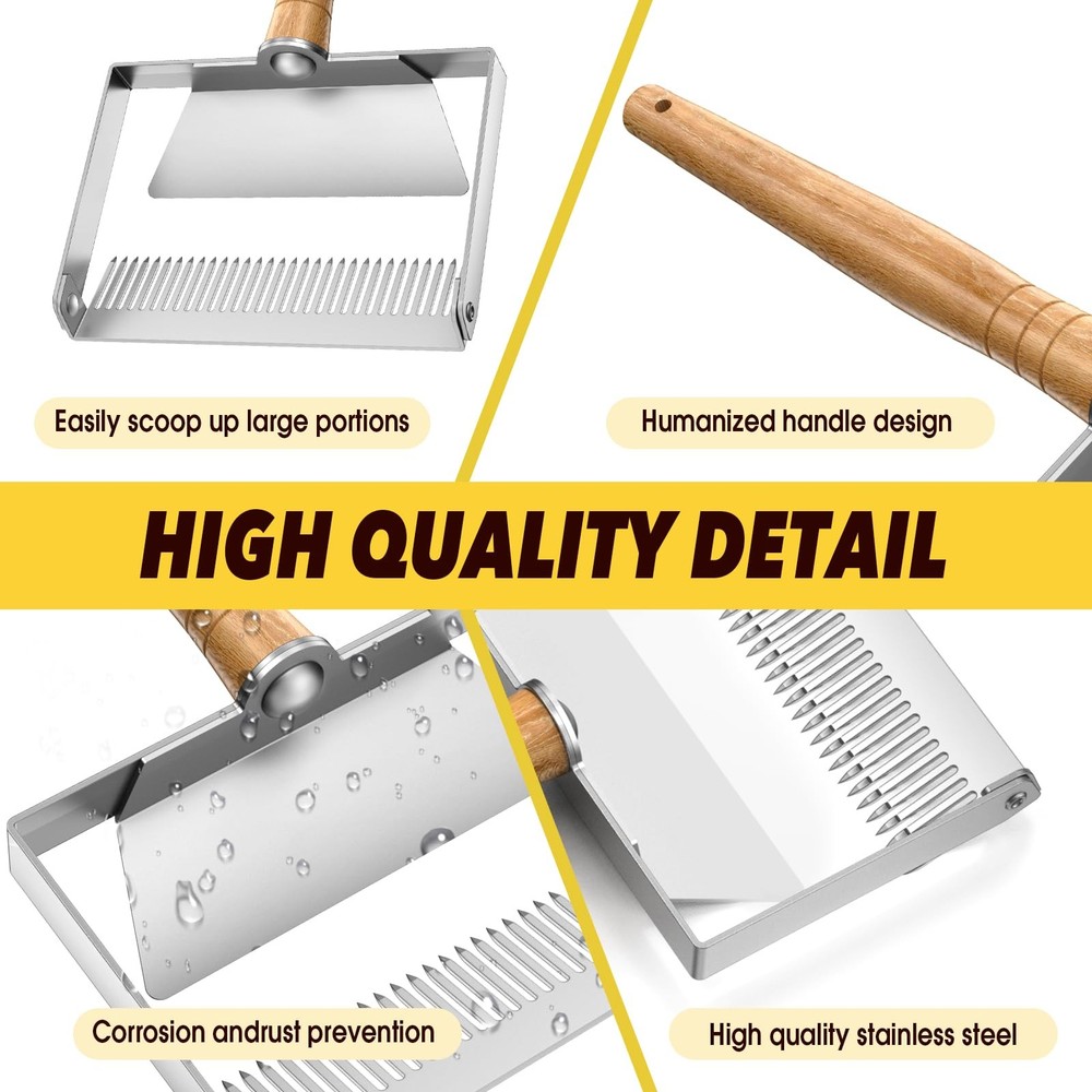 Honey Uncapping Fork Scraper 2-in-1 Stainless Steel Wooden Handle Adjustable