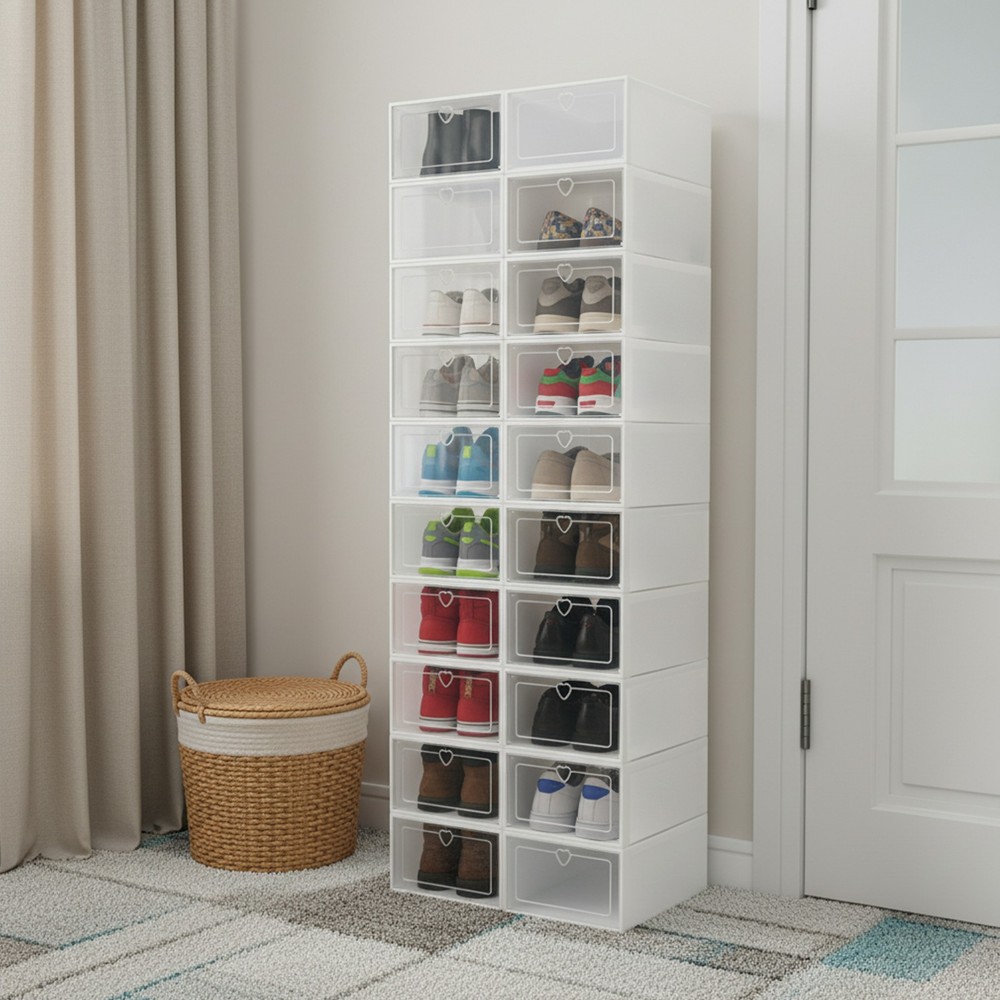 20pcs Shoe Storage Box Organizer, Transparent Plastic Stackable' Shoe Container