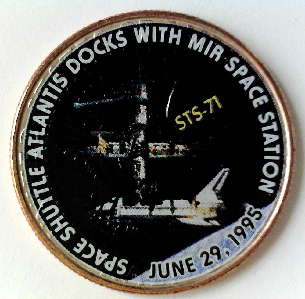 Space Shuttle Atlantis Docks - Colorized Half Dollar - Space Exploration NASA