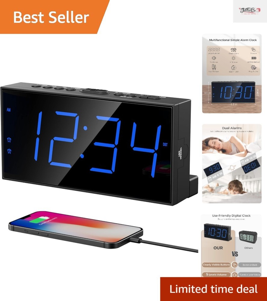 Versatile LED Alarm Clock with Large Display, Adjustable Volume & Battery Backup