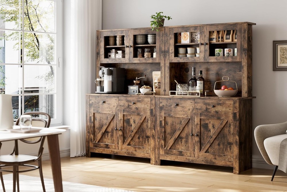 Kitchen Hutch W/ Doors & Adjustable Shelves, Multi-Use Storage for Microwave