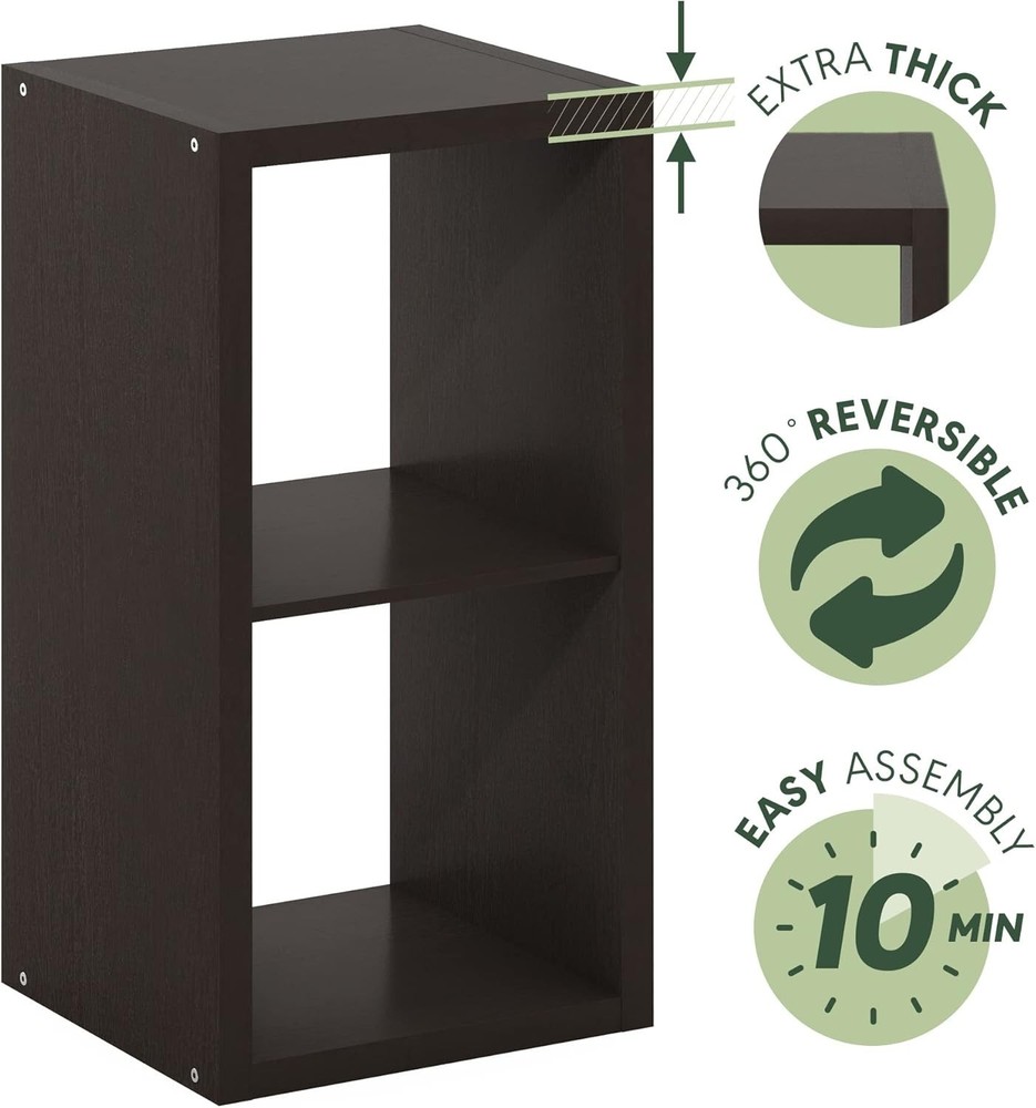 CUBICLE Book Shelf, 2-Cube Bookshelf, Extra Thick Frame Horizontally & Vertic...