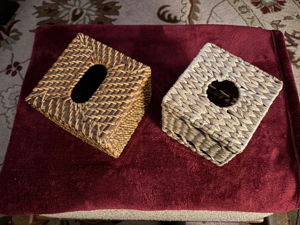2 Rattan Boho Tissue Box Holders 6x6x6"