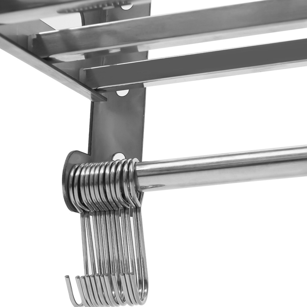 Wall Mount Microwave Oven Shelf Kitchen Item Storage Bracket W/12Hooks Stainless