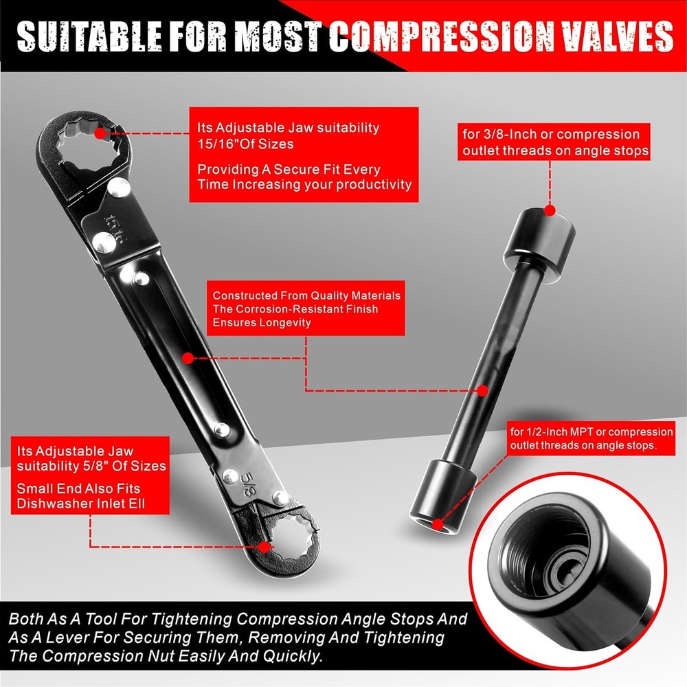 Angle Stop Wrench Kit for 3/8" & 1/2" Compression Valve Installation