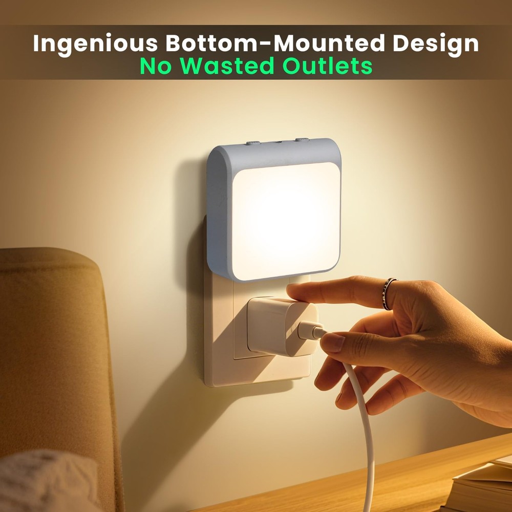 6-Pack Dimmable LED Night Lights Plug into Wall with Dusk to Dawn Sensor, 2 C...
