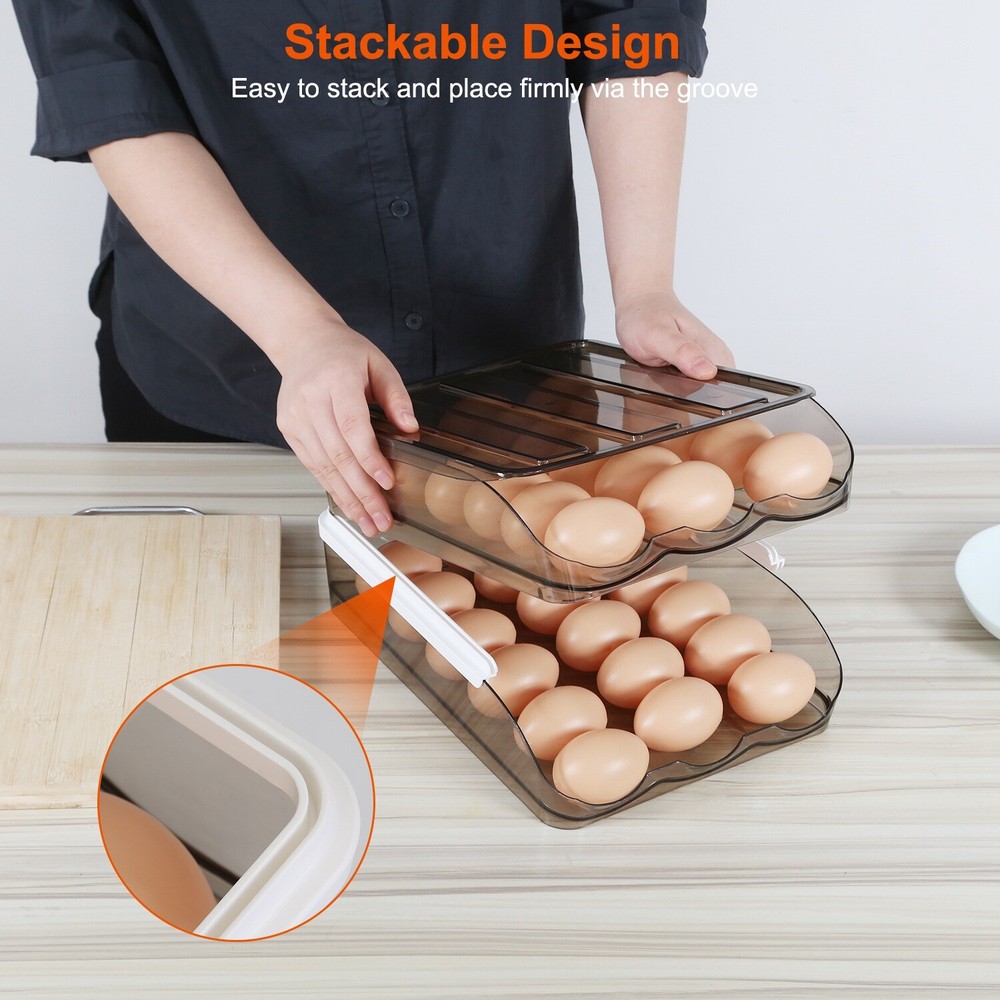 Auto Rolling Egg Holder Storage Box for Refrigerator Egg Tray Fridge Container