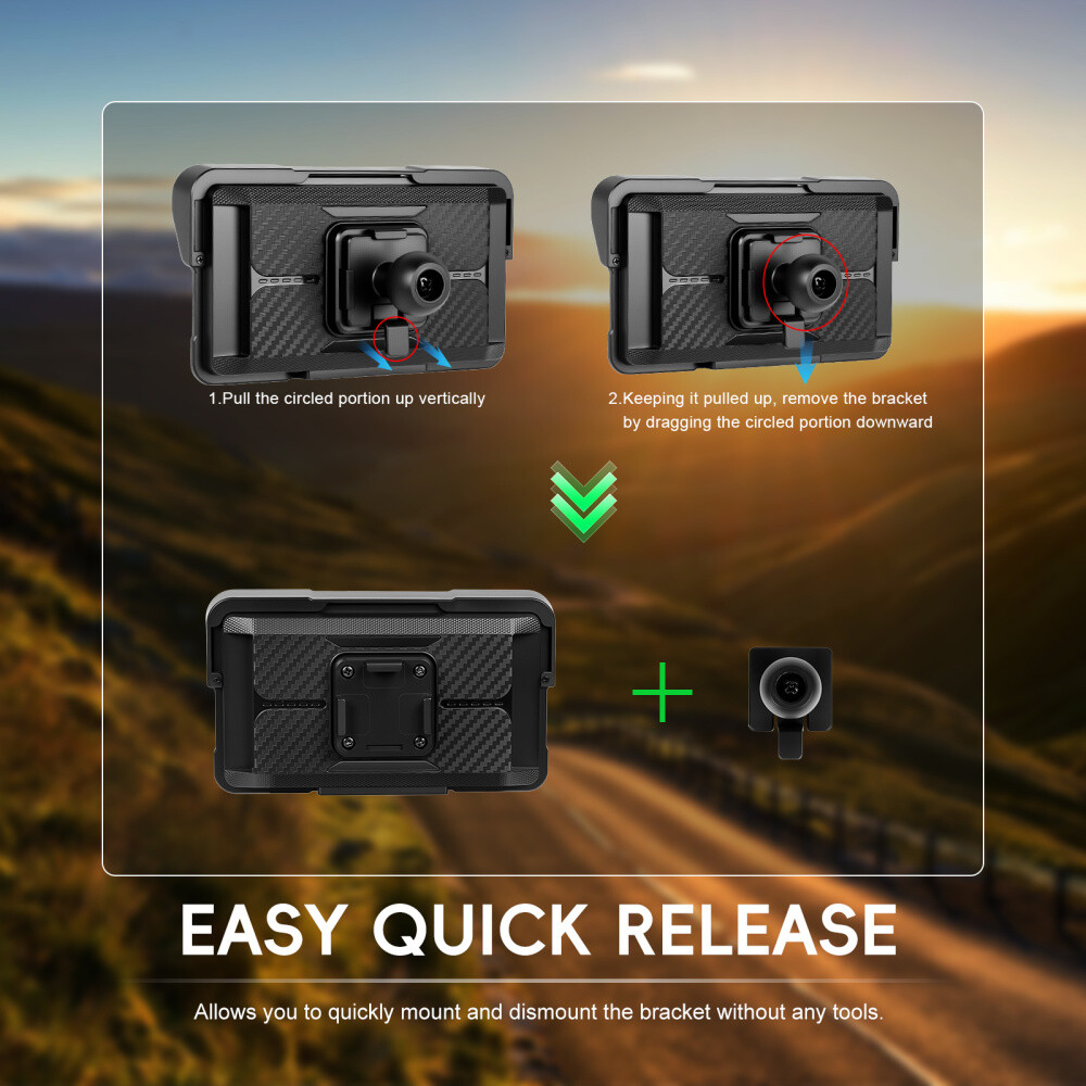 5" Waterproof Motorcycle Navigator Portable Wireless CarPlay Android Auto Screen