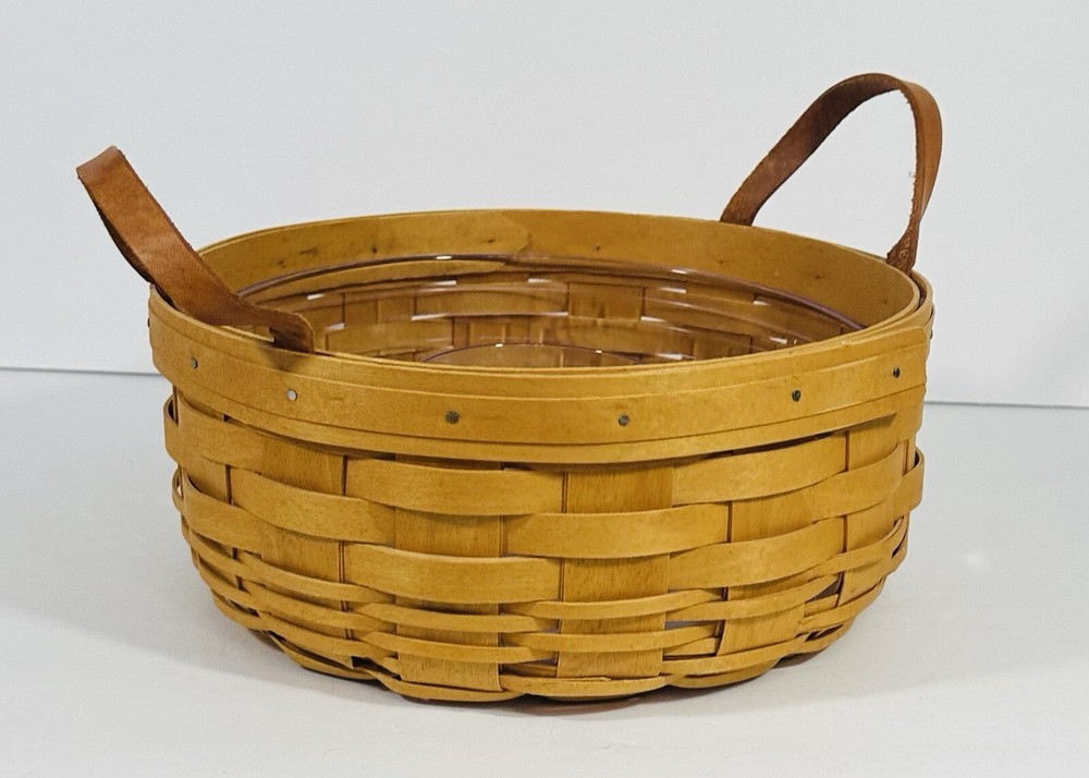Longaberger Gathering Darning Basket Hard Plastic Insert 2001 Leather Handles