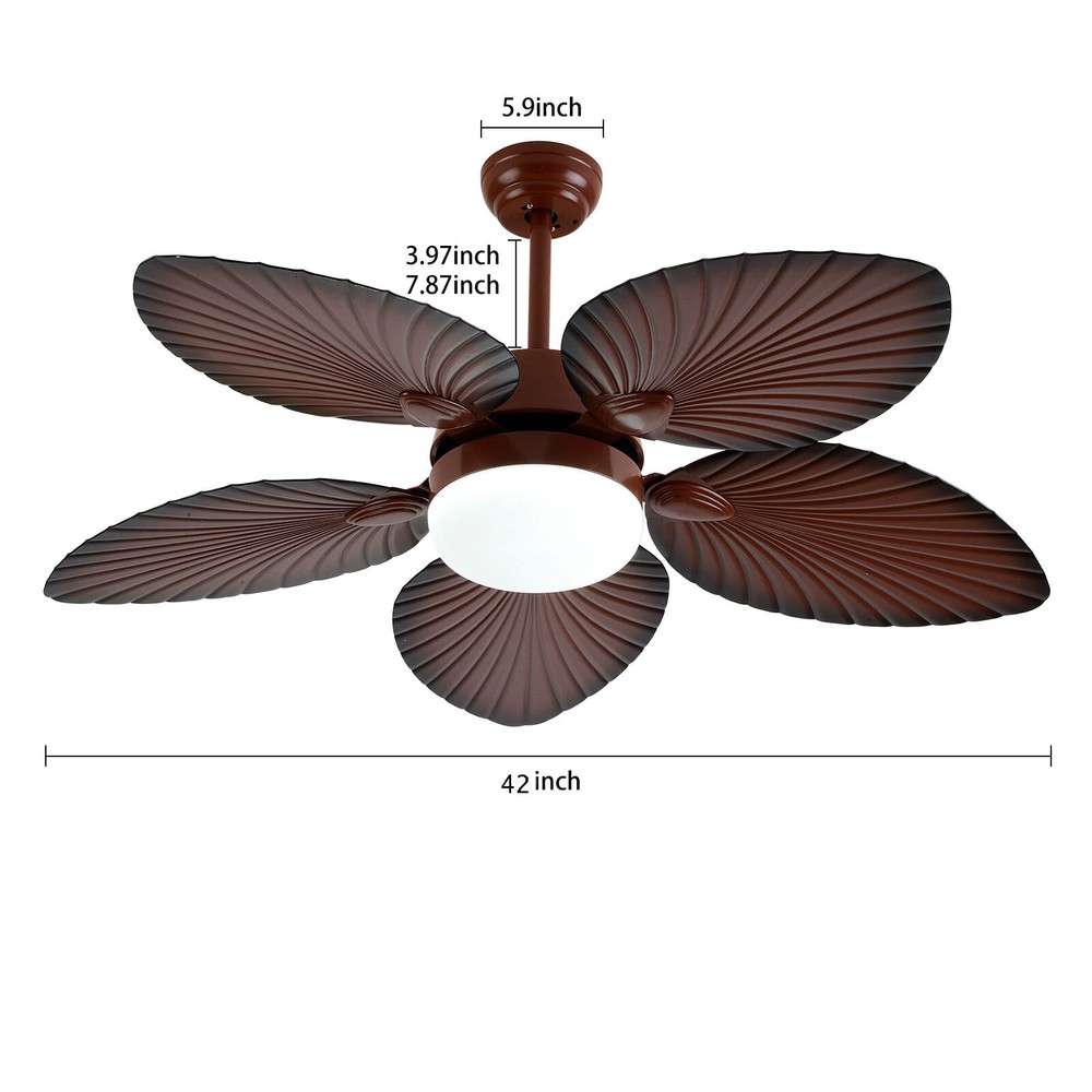 42 inch Tropical Palm Leaf Shape Ceiling Fan with Light Changes W/Remote Control