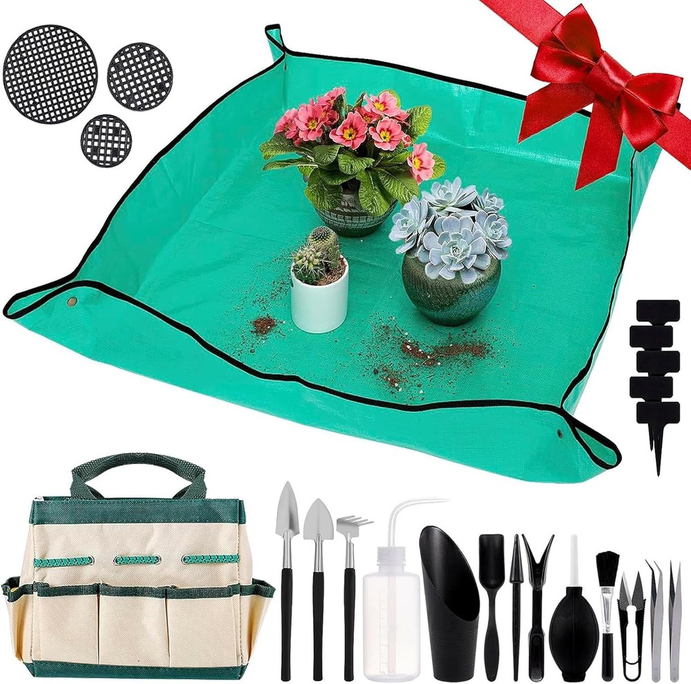 Indoor plant repotting mat tool set