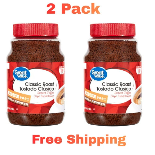 (PACK OF 2) Great Value Classic Medium Roast Instant Coffee, 12 oz
