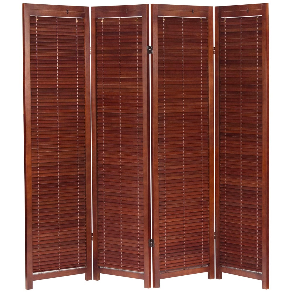 6 ft. Tall Adjustable Shutter Room Divider Walnut 4 Panel