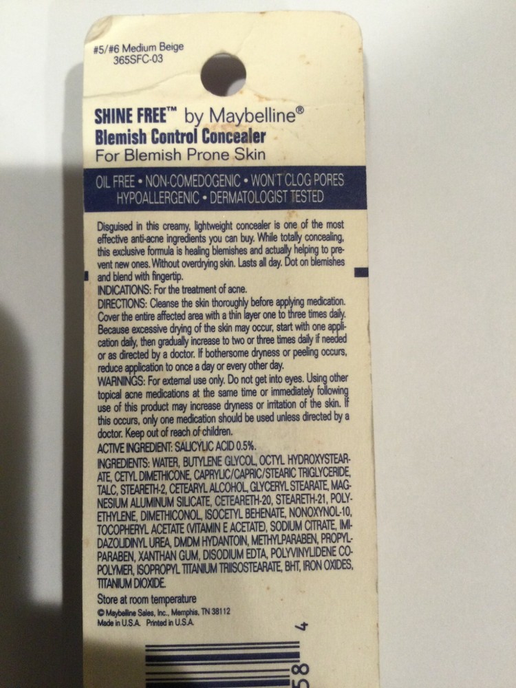 Maybelline Shine Free Blemish Control Concealer MEDIUM BEIGE NEW.