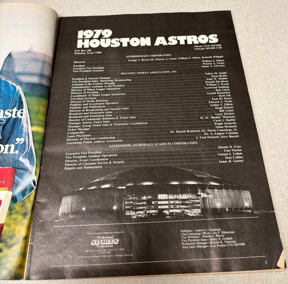 1979 Houston Astros Official Program and Scorebook