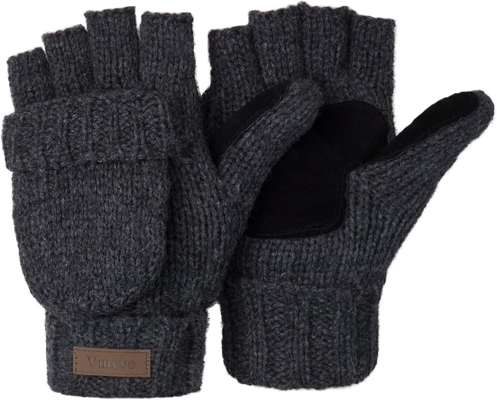 Winter Convertible Fingerless Gloves Wool Mittens Warm